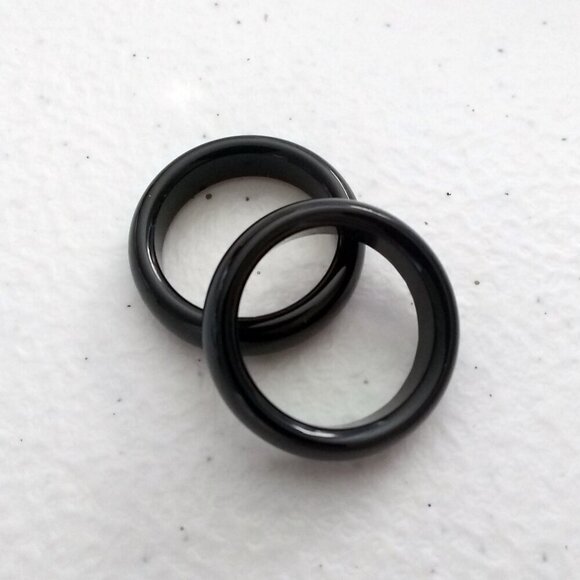 Smooth Black Agate Stone Band! Promise Ring? Punk Grunge Goth Biker Grief Loss - Picture 4 of 8